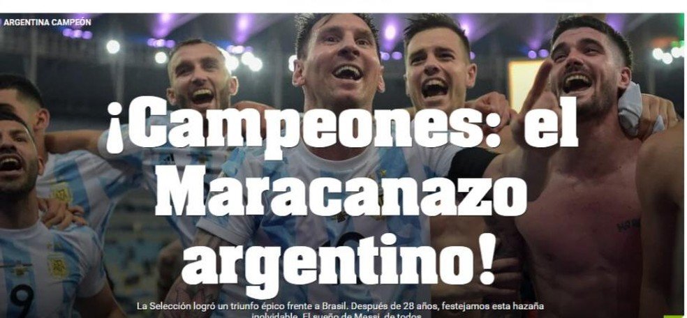 Jornal da Argentina tira sarro com o Brasil após derrota na final: “Maracanazo argentino”