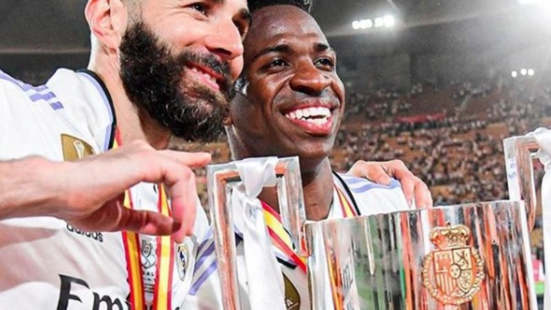 Sem mágoas: Vinicius Junior ‘eterniza’ Benzema após despedida do Real Madrid