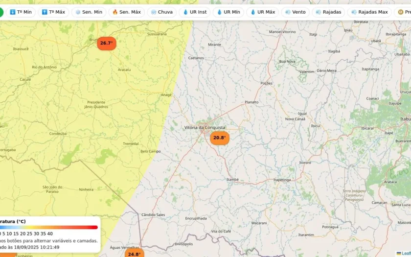 Alerta amarelo para baixa umidade abrange Vitória da Conquista e outros municípios da Bahia
